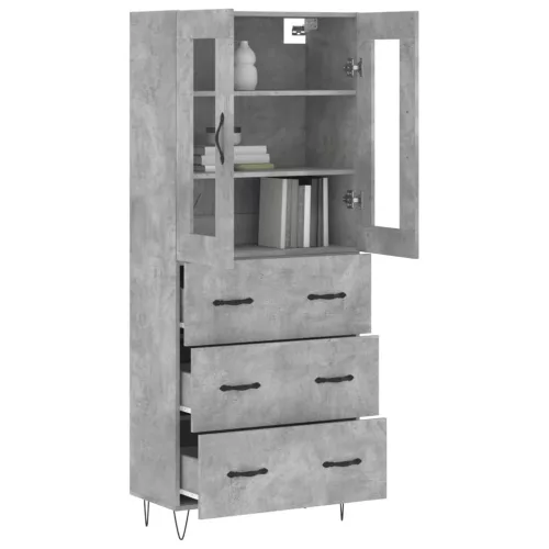 Betonszürke szerelt fa magasszekrény 69,5 x 34 x 180 cm