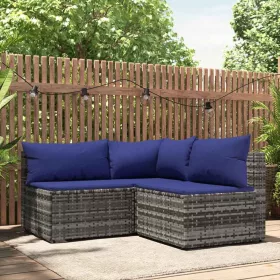   3 részes szürke polyrattan kerti ülőgarnitúra párnákkal