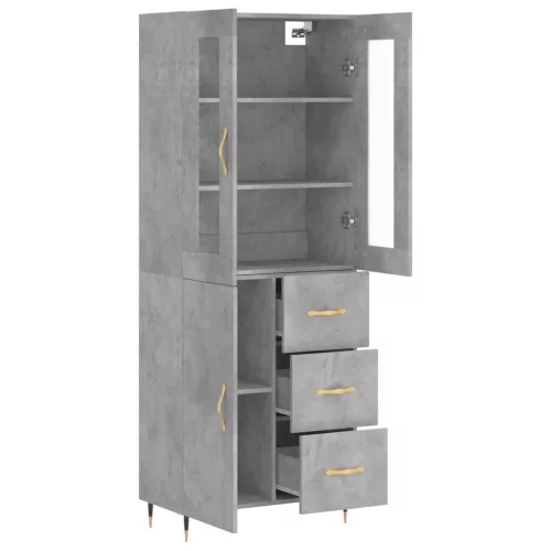 Betonszürke szerelt fa magasszekrény 69,5 x 34 x 180 cm