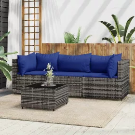  4 részes szürke polyrattan kerti ülőgarnitúra párnákkal