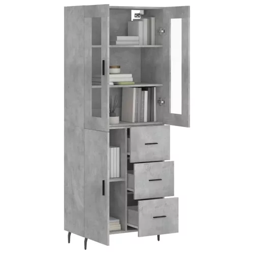 Betonszürke szerelt fa magasszekrény 69,5 x 34 x 180 cm