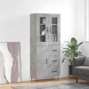Betonszürke szerelt fa magasszekrény 69,5 x 34 x 180 cm