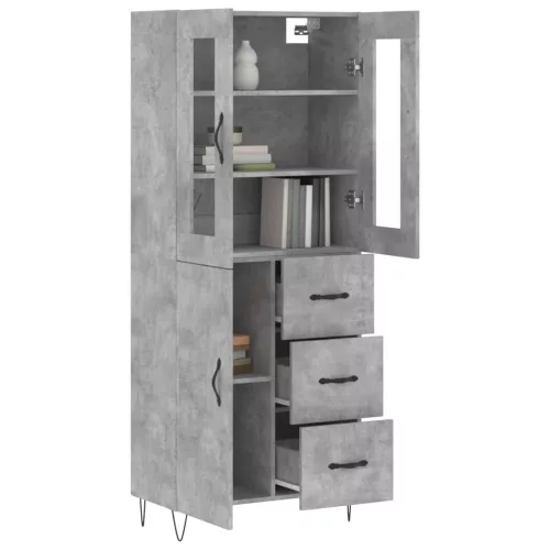 Betonszürke szerelt fa magasszekrény 69,5 x 34 x 180 cm