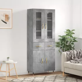 Betonszürke szerelt fa magasszekrény 69,5 x 34 x 180 cm