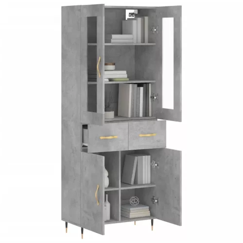 Betonszürke szerelt fa magasszekrény 69,5 x 34 x 180 cm