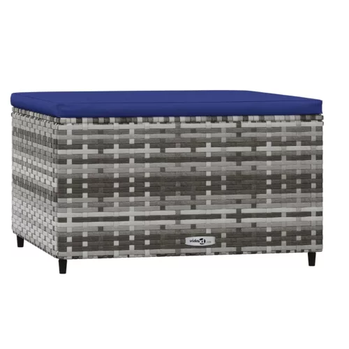 2 db szürke polyrattan kerti lábtartó párnával