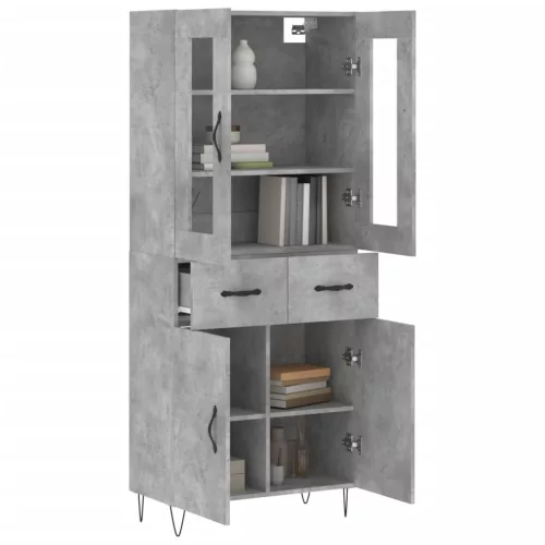 Betonszürke szerelt fa magasszekrény 69,5 x 34 x 180 cm