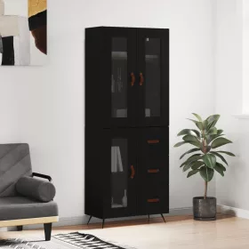 Fekete szerelt fa magasszekrény 69,5 x 34 x 180 cm