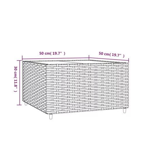 Barna polyrattan négyzet alakú kerti dohányzóasztal 50x50x30 cm