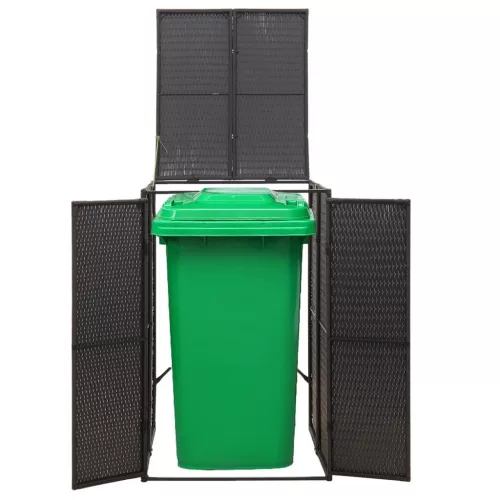 Fekete polyrattan kerekes kukatároló fészer 70 x 80 x 117 cm