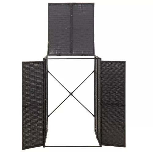 Fekete polyrattan kerekes kukatároló fészer 70 x 80 x 117 cm
