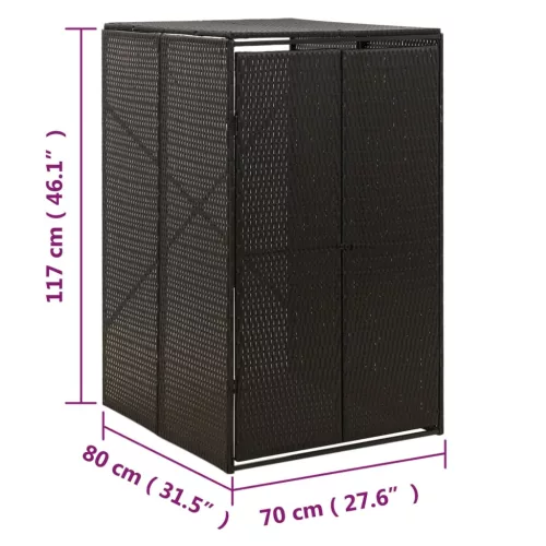 Fekete polyrattan kerekes kukatároló fészer 70 x 80 x 117 cm