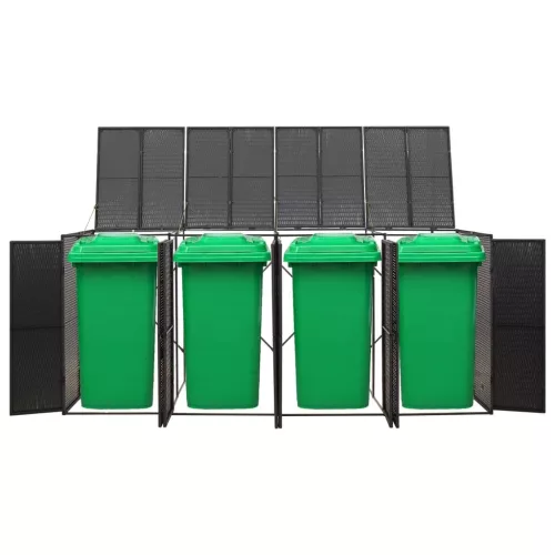 Fekete polyrattan négyes kerekeskuka tárolófészer 274x80x117 cm