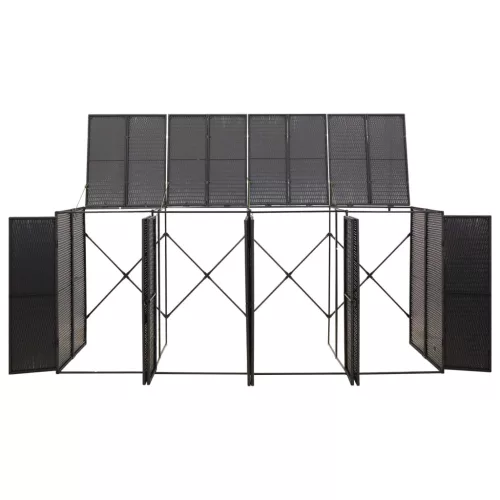 Fekete polyrattan négyes kerekeskuka tárolófészer 274x80x117 cm