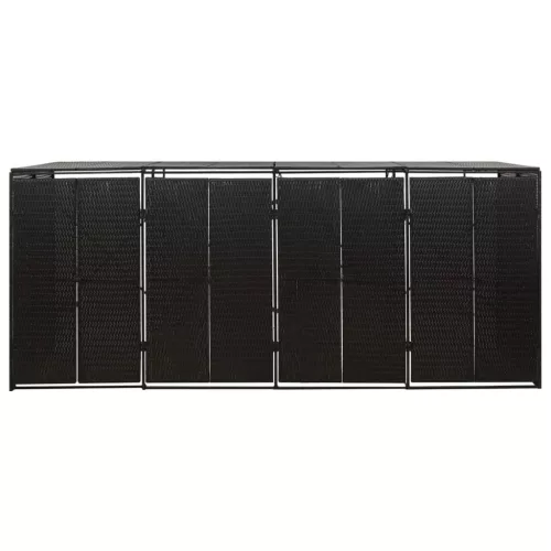 Fekete polyrattan négyes kerekeskuka tárolófészer 274x80x117 cm