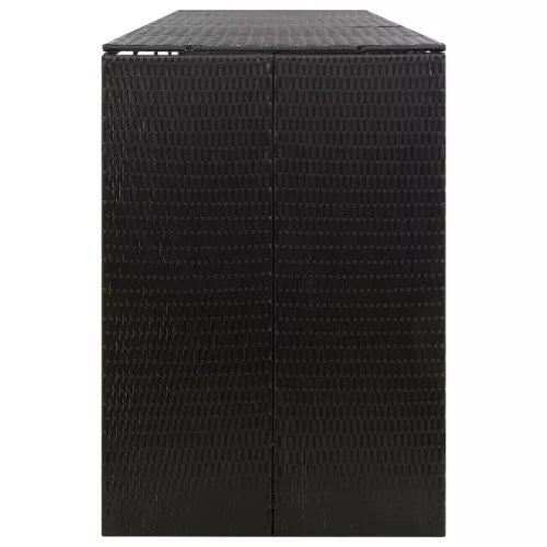 Fekete polyrattan négyes kerekeskuka tárolófészer 274x80x117 cm