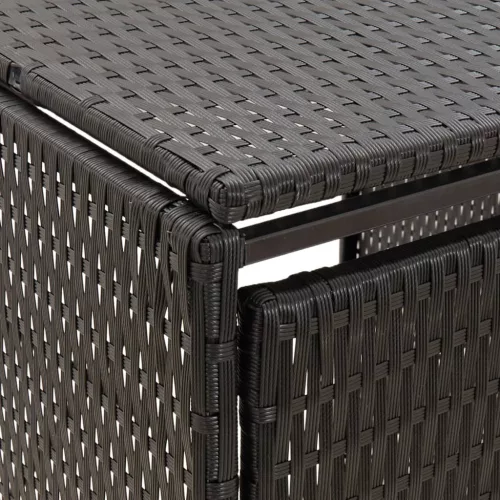 Fekete polyrattan négyes kerekeskuka tárolófészer 274x80x117 cm