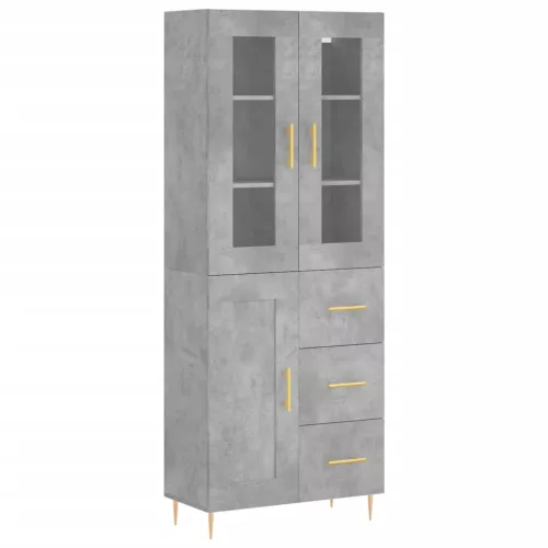Betonszürke szerelt fa magasszekrény 69,5 x 34 x 180 cm