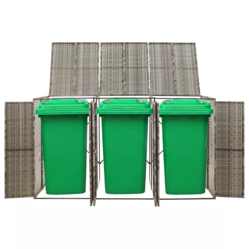 Szürke polyrattan hármas kerekeskuka tárolófészer 207x80x117 cm