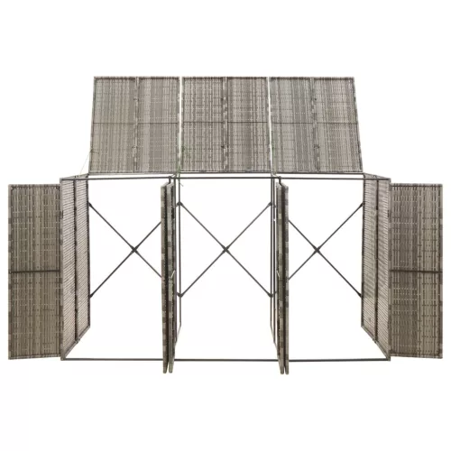 Szürke polyrattan hármas kerekeskuka tárolófészer 207x80x117 cm