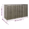 Szürke polyrattan hármas kerekeskuka tárolófészer 207x80x117 cm