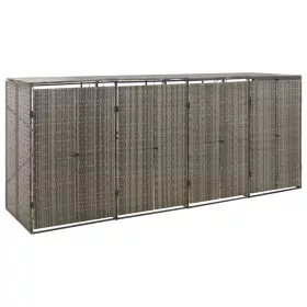   Szürke polyrattan négyes kerekeskuka tárolófészer 274x80x117 cm