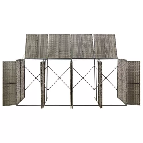 Szürke polyrattan négyes kerekeskuka tárolófészer 274x80x117 cm
