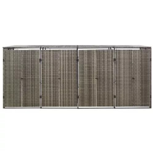 Szürke polyrattan négyes kerekeskuka tárolófészer 274x80x117 cm