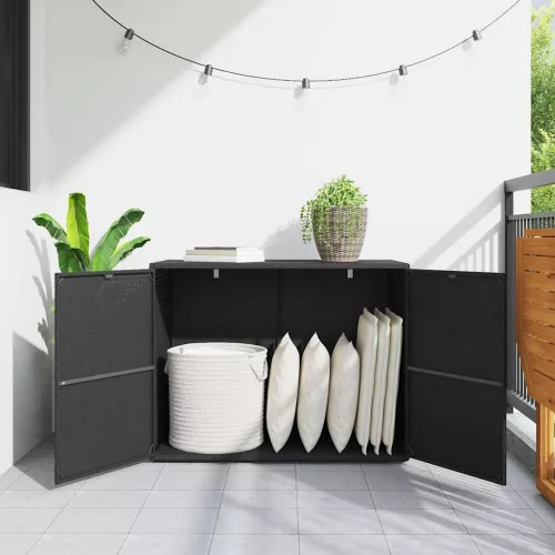 Fekete polyrattan kerti tárolószekrény 100 x 55,5 x 80 cm