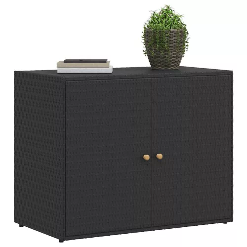 Fekete polyrattan kerti tárolószekrény 100 x 55,5 x 80 cm