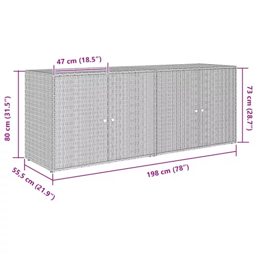 Fekete polyrattan kerti tárolószekrény 198 x 55,5 x 80 cm