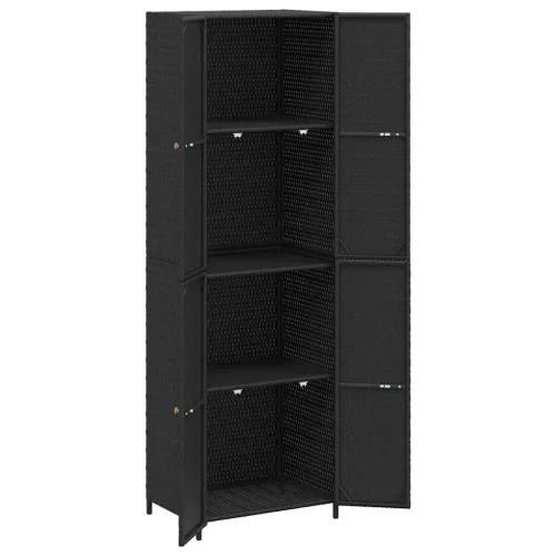 Fekete polyrattan kerti tárolószekrény 59 x 40 x 180 cm