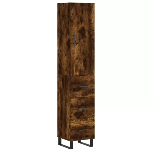 Füstös tölgy színű szerelt fa magasszekrény 34,5x34x180 cm