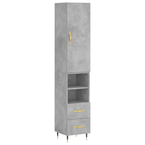 Betonszürke szerelt fa magasszekrény 34,5x34x180 cm