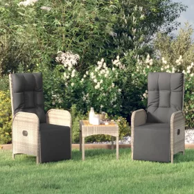   2 db szürke polyrattan dönthető kültéri szék párnával