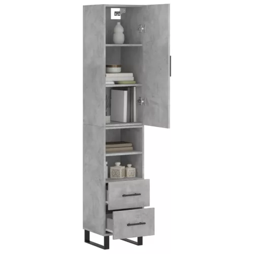 Betonszürke szerelt fa magasszekrény 34,5x34x180 cm