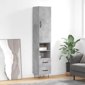 Betonszürke szerelt fa magasszekrény 34,5x34x180 cm