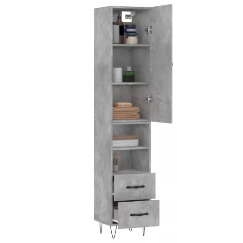 Betonszürke szerelt fa magasszekrény 34,5x34x180 cm