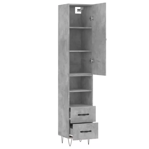 Betonszürke szerelt fa magasszekrény 34,5x34x180 cm