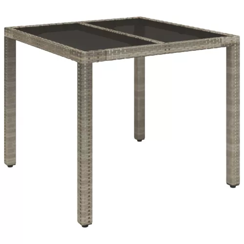 Szürke polyrattan üveglapos kerti asztal 90 x 90 x 75 cm