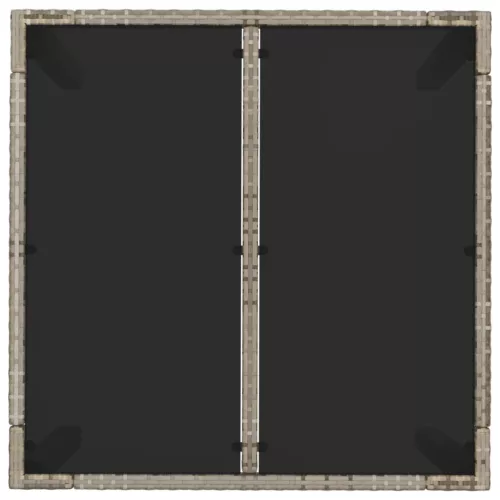 Szürke polyrattan üveglapos kerti asztal 90 x 90 x 75 cm