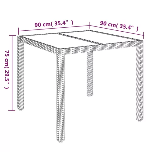 Szürke polyrattan üveglapos kerti asztal 90 x 90 x 75 cm