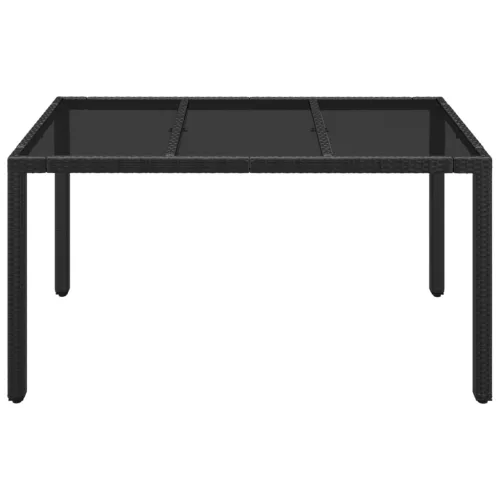 Fekete polyrattan üveglapos kerti asztal 150 x 90 x 75 cm