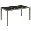 Szürke polyrattan üveglapos kerti asztal 150 x 90 x 75 cm