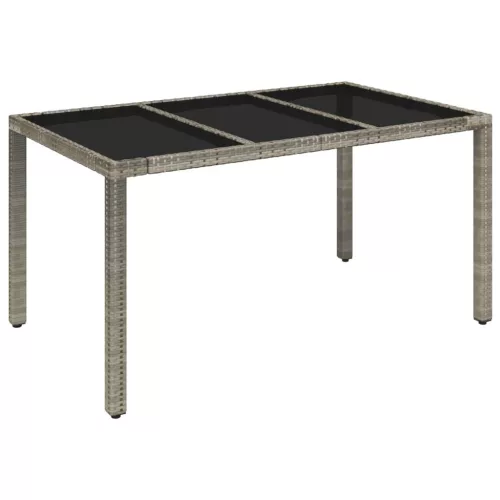 Szürke polyrattan üveglapos kerti asztal 150 x 90 x 75 cm