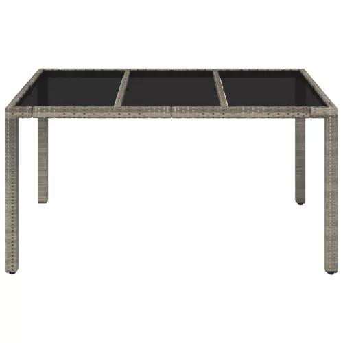 Szürke polyrattan üveglapos kerti asztal 150 x 90 x 75 cm