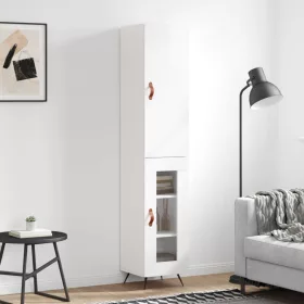   Magasfényű fehér szerelt fa magasszekrény 34,5 x 34 x 180 cm