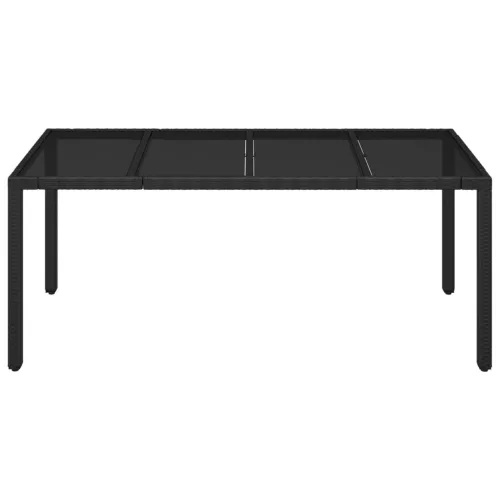 Fekete polyrattan üveglapos kerti asztal 190 x 90 x 75 cm
