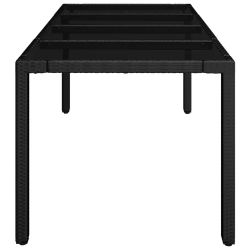 Fekete polyrattan üveglapos kerti asztal 190 x 90 x 75 cm
