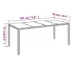 Fekete polyrattan üveglapos kerti asztal 190 x 90 x 75 cm
